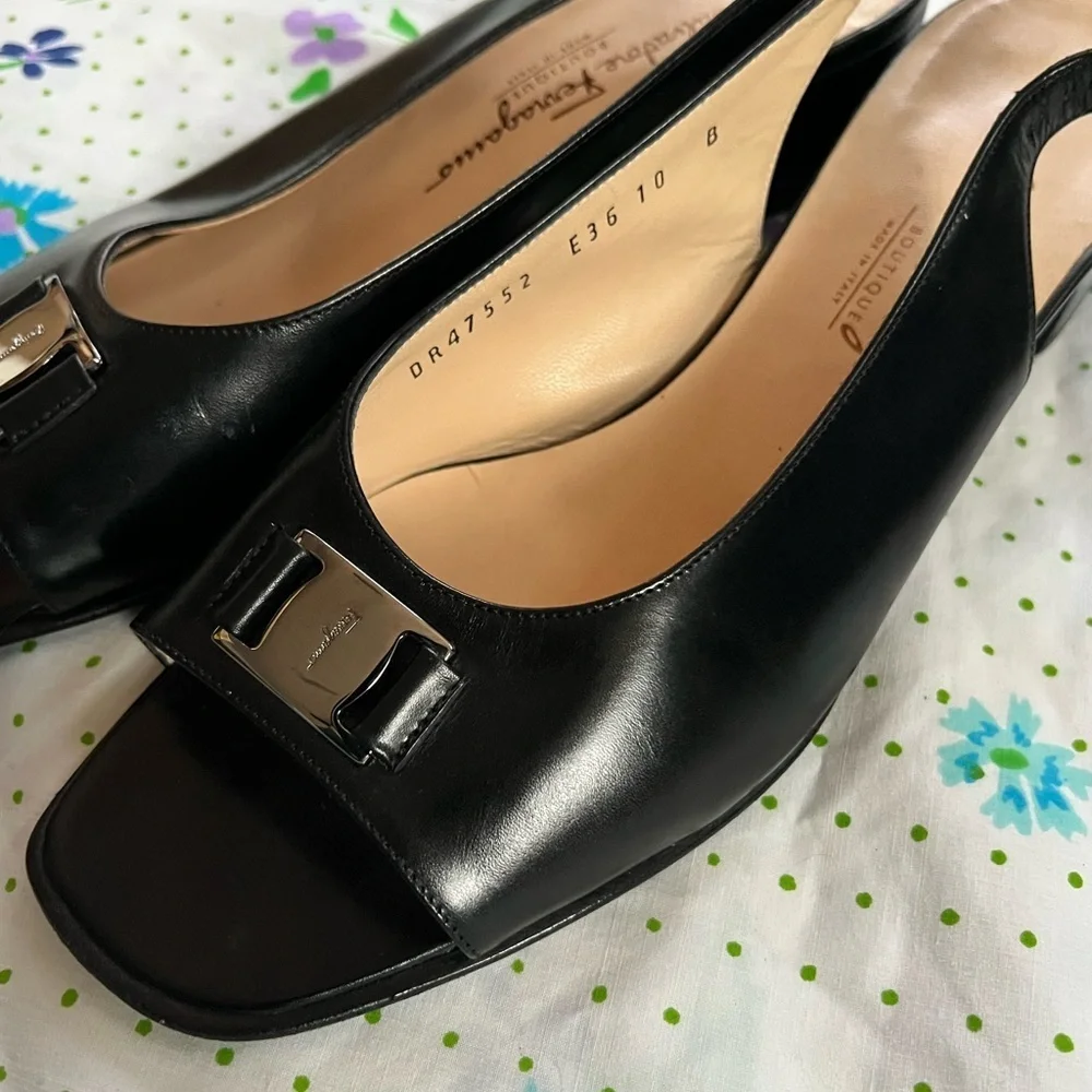 Salvatore Ferragamo Slingback Peep Toe Heels - 10 ‘Renata’